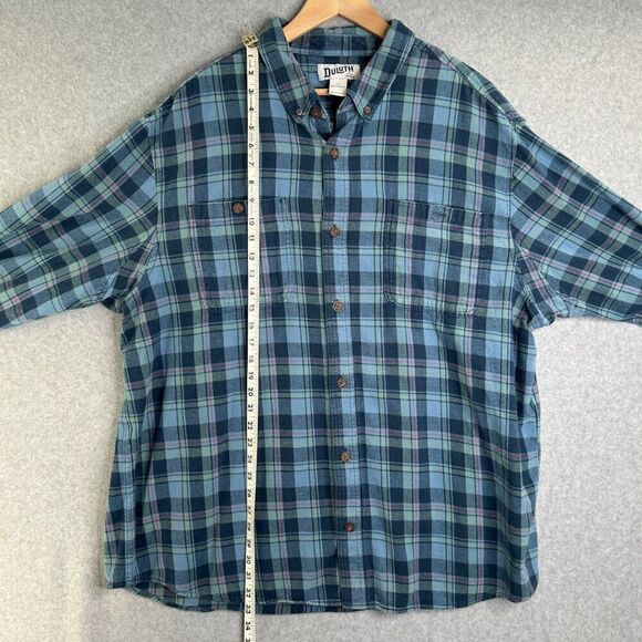 Men's Duluth Trading Company 2XL Blue Plaid Flannel Long Sleeve Shirt Button - Picture 7 of 13